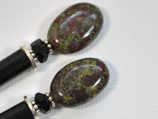 Dragons Blood Jasper Hair Sticks for Messy Bun, handmade by Purple Moon Designs