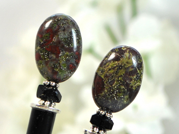 Dragons Blood Jasper Hair Sticks for Messy Bun, handmade by Purple Moon Designs