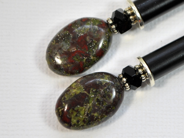 Dragons Blood Jasper Hair Sticks for Messy Bun, handmade by Purple Moon Designs