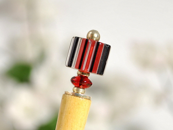 Small Red and Black Hair Stick, handmade by Purple Moon Designs