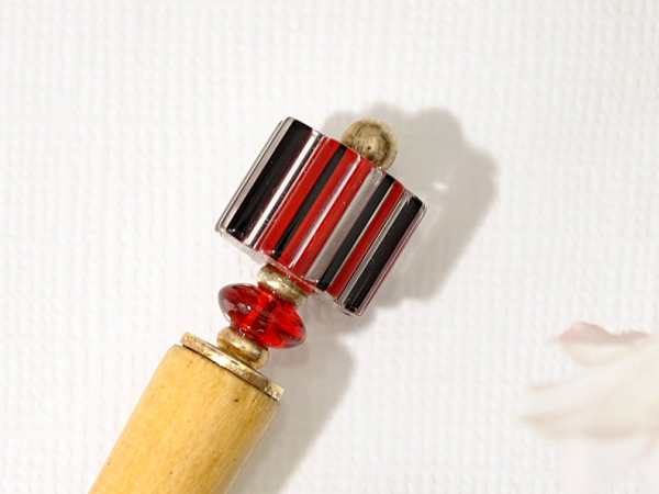 Small Red and Black Hair Stick, handmade by Purple Moon Designs