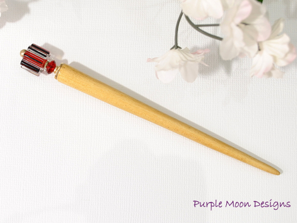 Small Red and Black Hair Stick, handmade by Purple Moon Designs