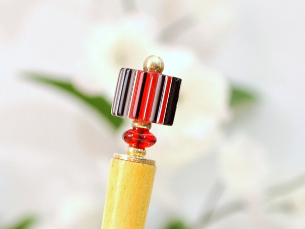 Small Red and Black Hair Stick, handmade by Purple Moon Designs