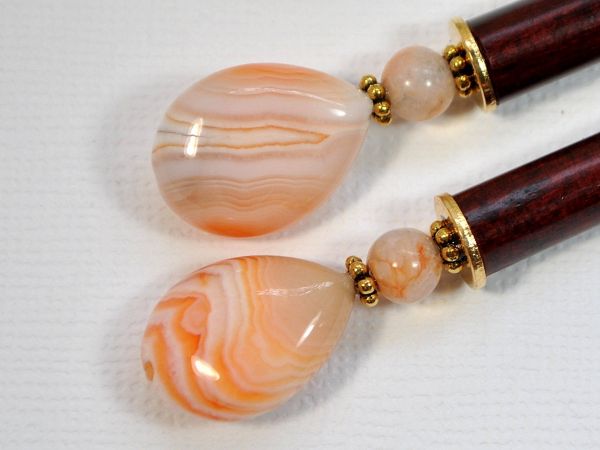 Agate Gemstone Hair Sticks, Handmade by Purple Moon Designs