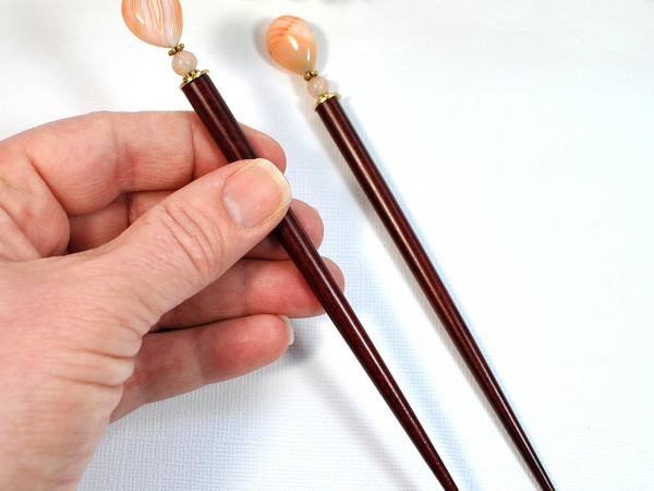 Agate Gemstone Hair Sticks, Handmade by Purple Moon Designs