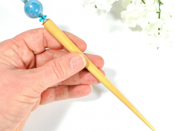 Blue Beaded Hair Stick, handmade by Purple Moon Designs