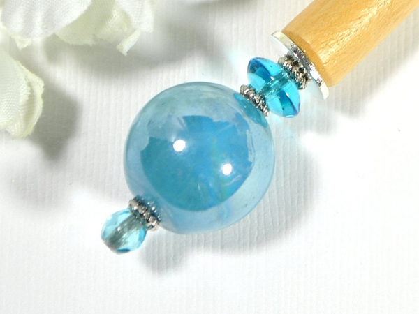 Blue Beaded Hair Stick, handmade by Purple Moon Designs