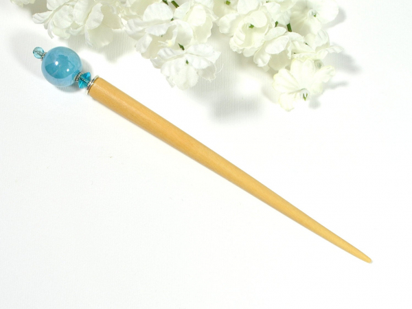 Blue Beaded Hair Stick, handmade by Purple Moon Designs