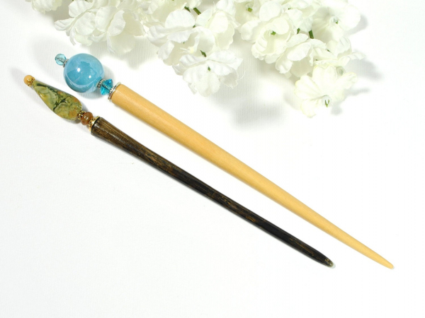 Blue Beaded Hair Stick, handmade by Purple Moon Designs