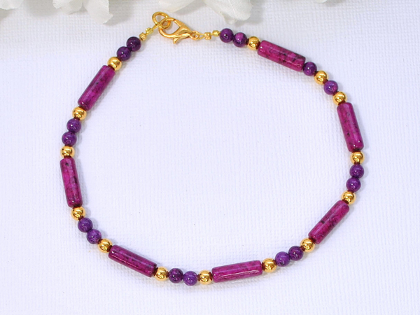 Handmade Magenta Anklet, 9.5 inch, handmade by Purple Moon Designs