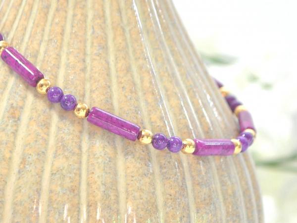 Handmade Magenta Anklet, 9.5 inch, handmade by Purple Moon Designs