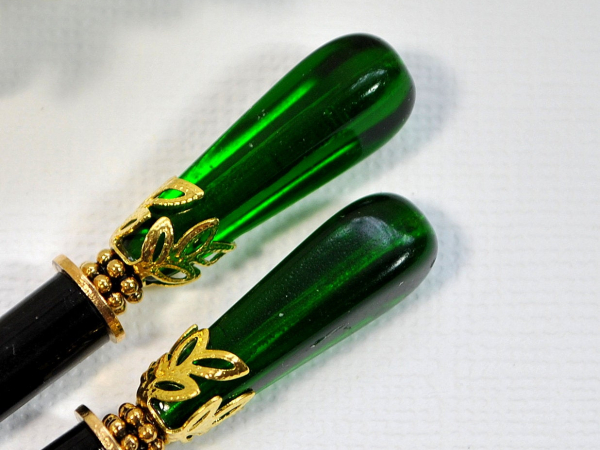 Pair of Green Hair Sticks, handmade by Purple Moon Designs