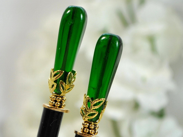 Pair of Green Hair Sticks, handmade by Purple Moon Designs