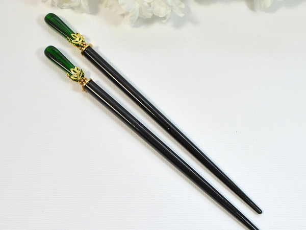 Pair of Green Hair Sticks, handmade by Purple Moon Designs