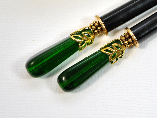 Pair of Green Hair Sticks, handmade by Purple Moon Designs