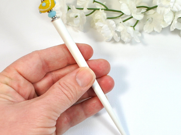 Yellow Hair Stick Pin, handmade by Purple Moon Designs