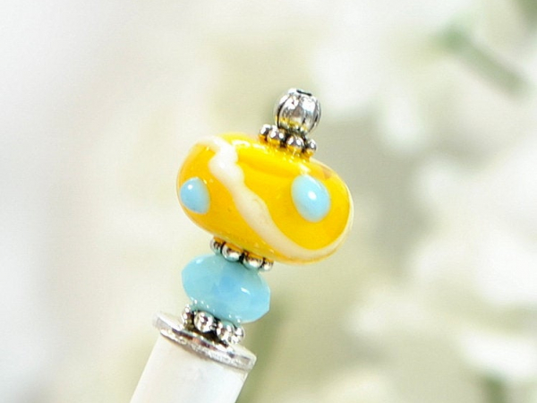 Yellow Hair Stick Pin, handmade by Purple Moon Designs