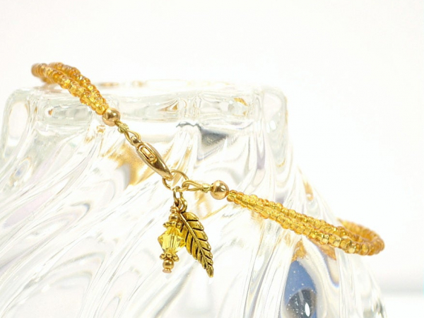 Golden Leaf Anklet, 10 inch, handmade by Purple Moon Designs