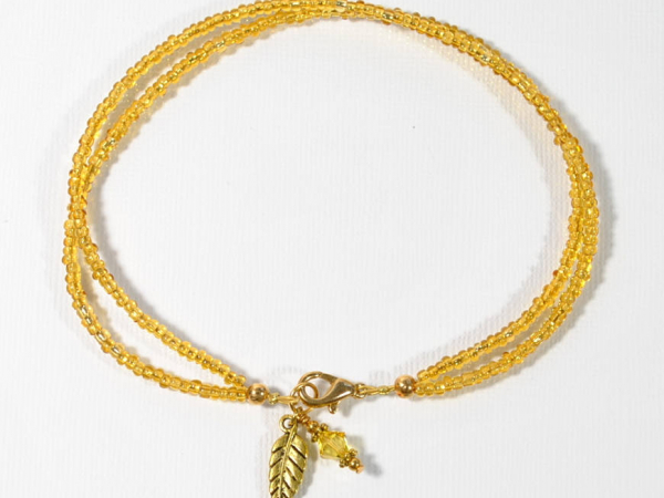 Golden Leaf Anklet, 10 inch, handmade by Purple Moon Designs