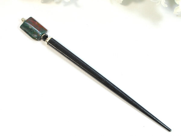 Green and Red Gemstone Hair Stick, handmade by Purple Moon Designs