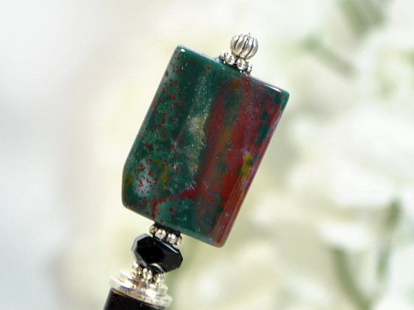 Green and Red Gemstone Hair Stick, handmade by Purple Moon Designs