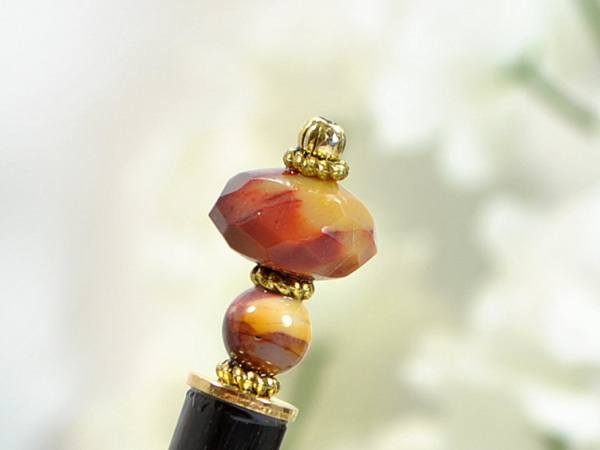 Orange and Yellow Jasper Hair Stick, handmade by Purple Moon Designs