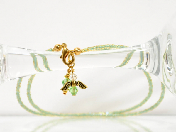 Green Angel Charm Anklet, 10 inch, handmade by Purple Moon Designs