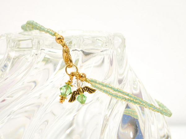 Green Angel Charm Anklet, 10 inch, handmade by Purple Moon Designs