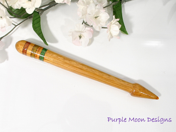 Gemstone Inlay Hairstick, 6 inch, handmade by Purple Moon Designs