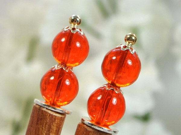 Pair of Minimalist Orange Hair Sticks, handmade by Purple Moon Designs