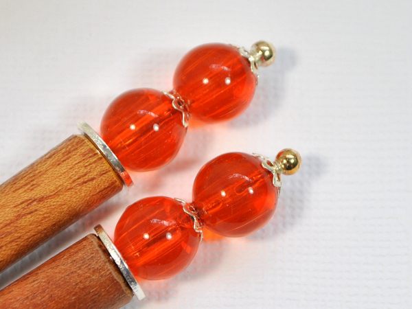 Pair of Minimalist Orange Hair Sticks, handmade by Purple Moon Designs