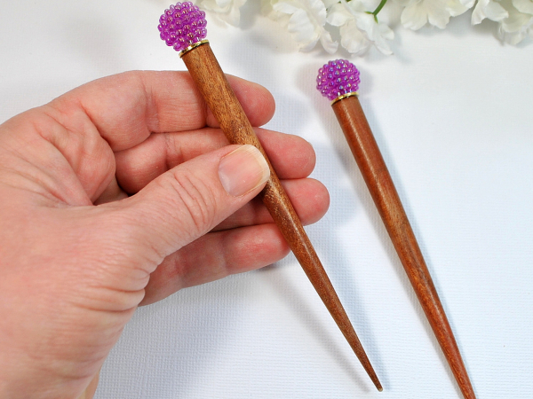 Pair of Purple Hair Sticks, handmade by Purple Moon Designs