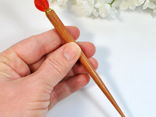 Red Minimalist Hair Pin, handmade by Purple Moon Designs