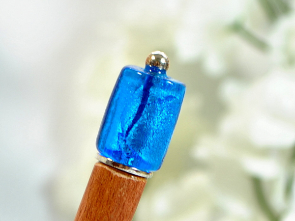 Short Blue Wooden Hair Stick, handmade by Purple Moon Designs