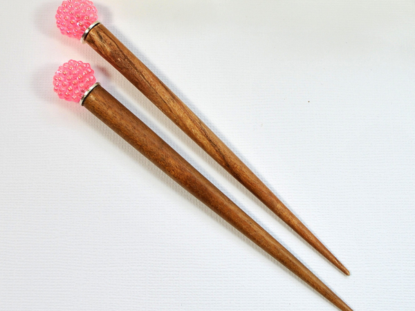 Pair of Pink Hairsticks, handmade by Purple Moon Designs