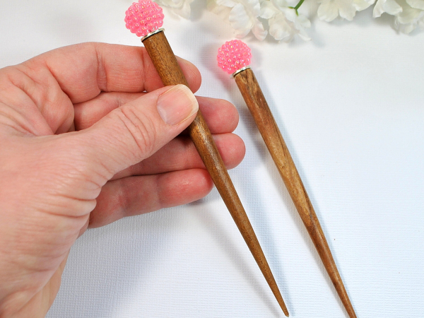 Pair of Pink Hairsticks, handmade by Purple Moon Designs