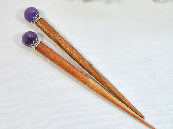 Simple Purple Hair Sticks, handmade by Purple Moon Designs