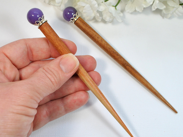 Simple Purple Hair Sticks, handmade by Purple Moon Designs