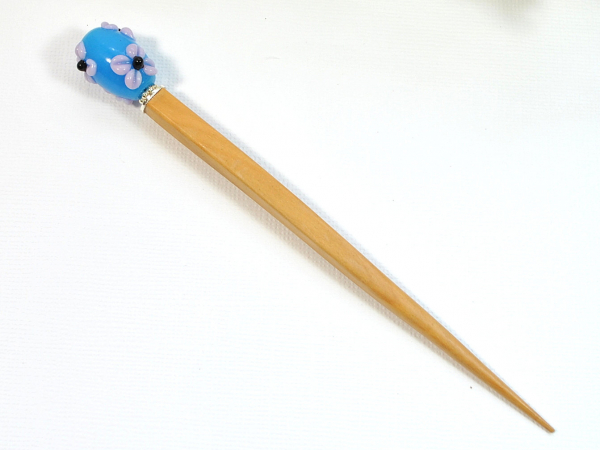 Blue Flower Hair Stick Bun Pin, handmade by Purple Moon Designs