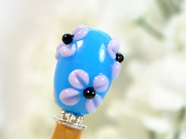 Blue Flower Hair Stick Bun Pin, handmade by Purple Moon Designs