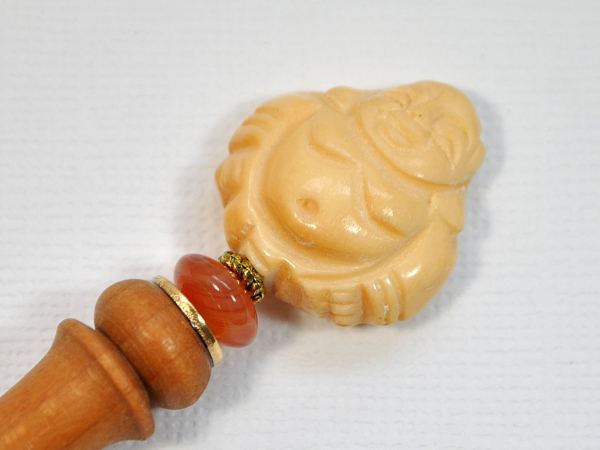 Buddha Hair Stick, Wooden Hairstick, handmade by Purple Moon Designs