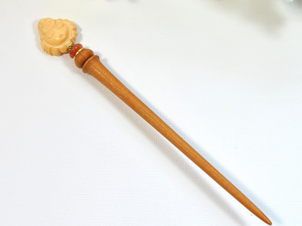 Buddha Hair Stick, Wooden Hairstick, handmade by Purple Moon Designs