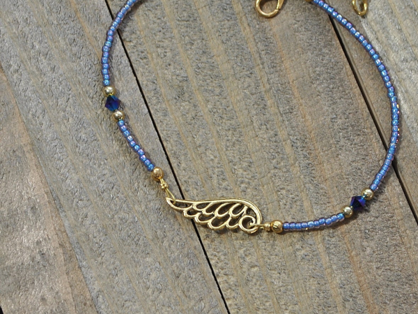 Angel Wing Anklet, 10 inch, handmade by Purple Moon Designs