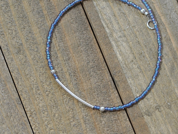 Blue and Silver Bar Anklet, 9.5 inch, handmade by Purple Moon Designs