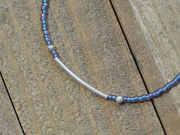 Blue and Silver Bar Anklet, 9.5 inch, handmade by Purple Moon Designs
