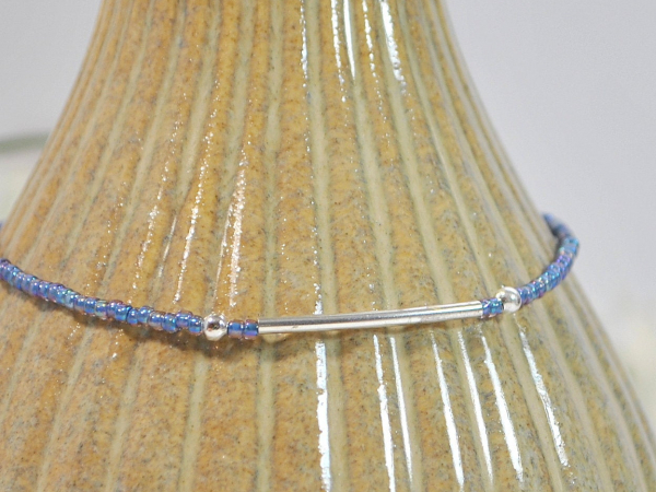 Blue and Silver Bar Anklet, 9.5 inch, handmade by Purple Moon Designs