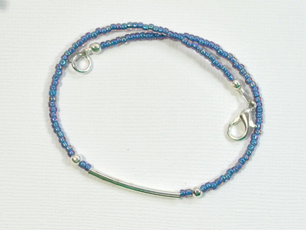 Blue and Silver Bar Anklet, 9.5 inch, handmade by Purple Moon Designs