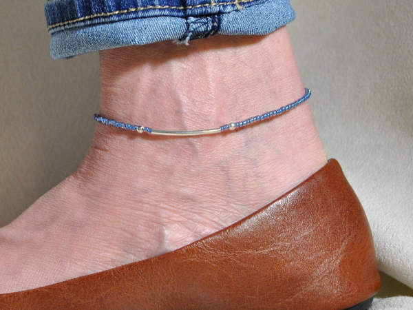 Blue and Silver Bar Anklet, 9.5 inch, handmade by Purple Moon Designs