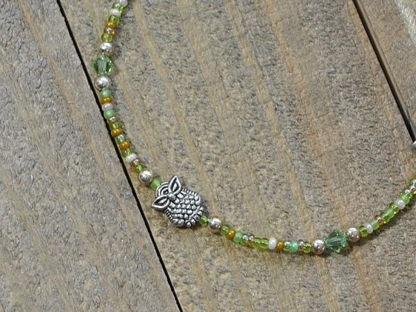 Woodland Owl Anklet 10 Inch Green Silver Ankle Bracelet 10 Inch Green Silver Owl Ankle Bracelet
