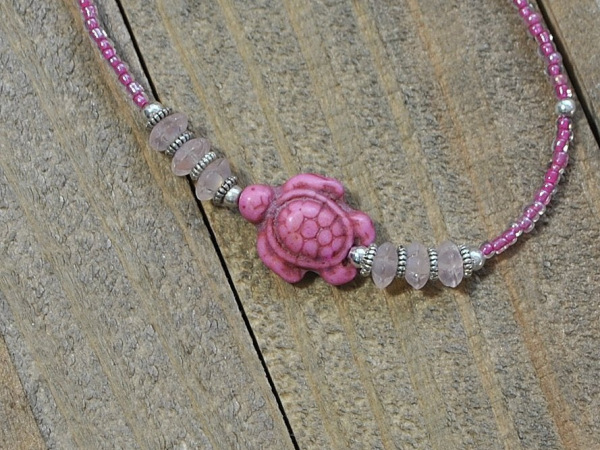 Pink Sea Turtle Anklet, 9.5 inch, handmade by Purple Moon Designs